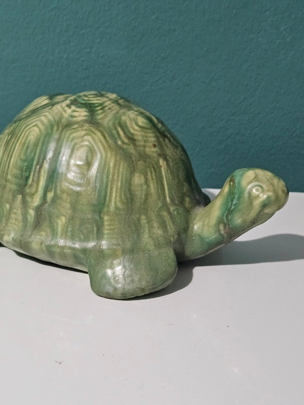 Vintage 1970s Glazed Ceramic Tortoise Signed Greg 1976 MCM Turtle Hand Painted